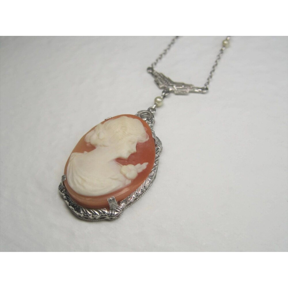 Antique 10K Art Deco Carved Cameo Necklace Choker 13 Inches